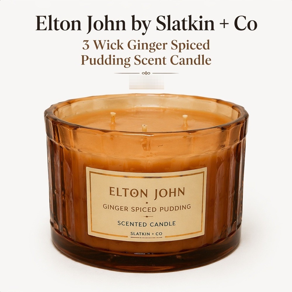 Elton John Slatkin & Co Ginger Spiced Pudding 3 Wick Scented Candle 14.5oz NWOT